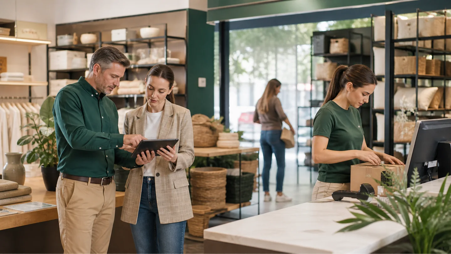 Illustrative view of omnichannel retail work at the fictional Harbour & Pine Retail
